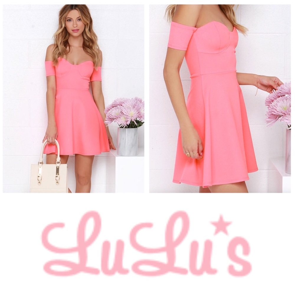 🎉HP🎉 Neon Coral Lulu’s Skater Dress